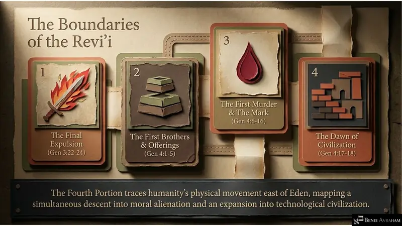 The boundaries of the Revi’i: expulsion, the first brothers, the first murder, the dawn of civilization
