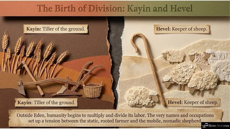 The birth of division: Kayin, tiller of the ground, and Hevel, keeper of sheep (Genesis 4:1–2)