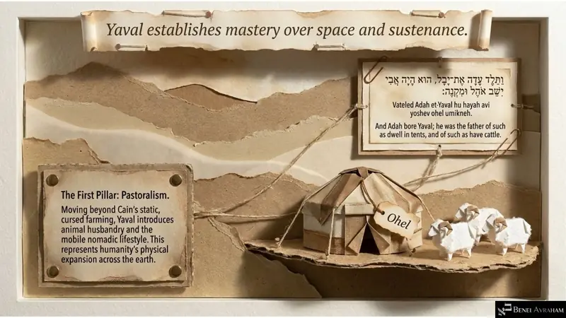 Yaval establishes mastery over space and sustenance: tents and cattle (Genesis 4:20)