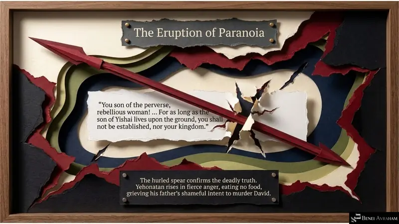 The eruption of paranoia: Shaul’s rage and the hurled spear (1 Samuel 20:30–34)