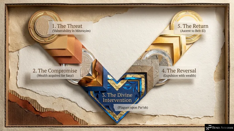 Five movements: the threat, the compromise, the divine intervention, the reversal and the return