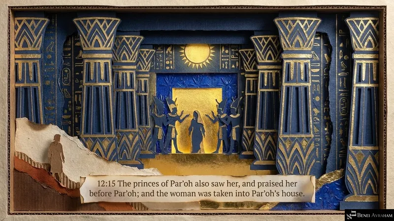 The princes of Par’oh praise her, and Sarai is taken into Par’oh’s house (Genesis 12:15)
