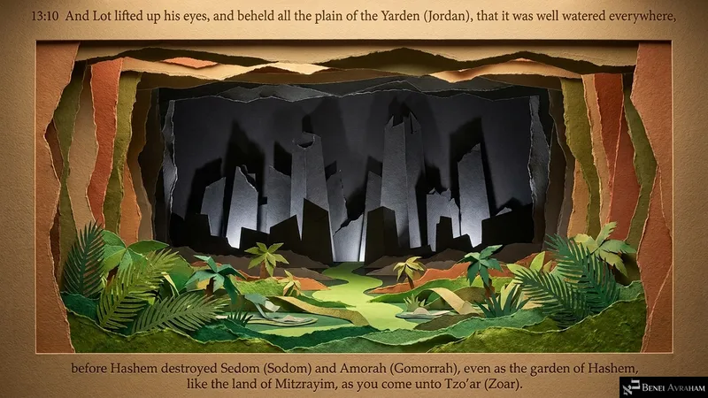 Lot lifts up his eyes and sees the well-watered plain of the Yarden, before Hashem destroyed Sedom and Amorah (Genesis 13:10)