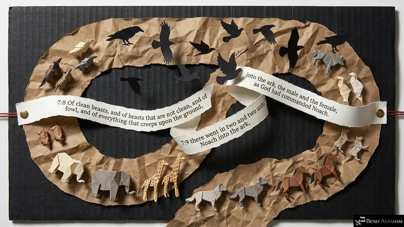 Two by two, the animals go in to Noach into the ark (Genesis 7:8–9)