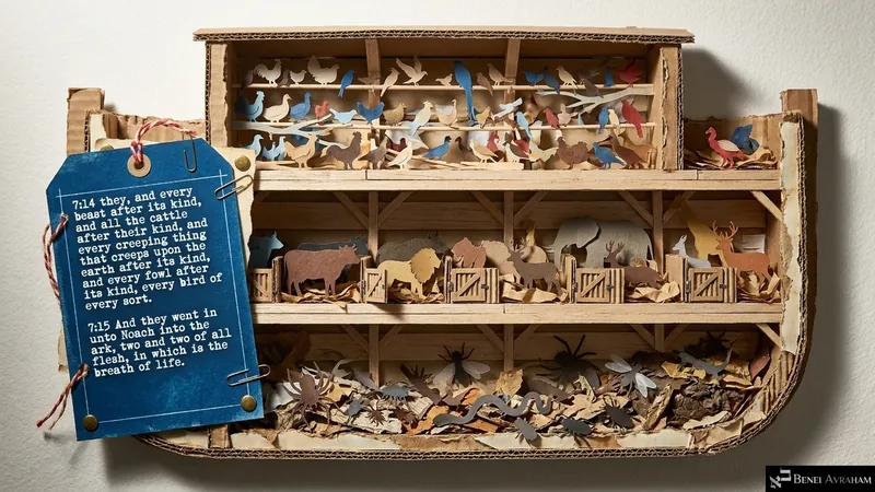 Every beast, bird and creeping thing after its kind, inside the ark (Genesis 7:14–15)