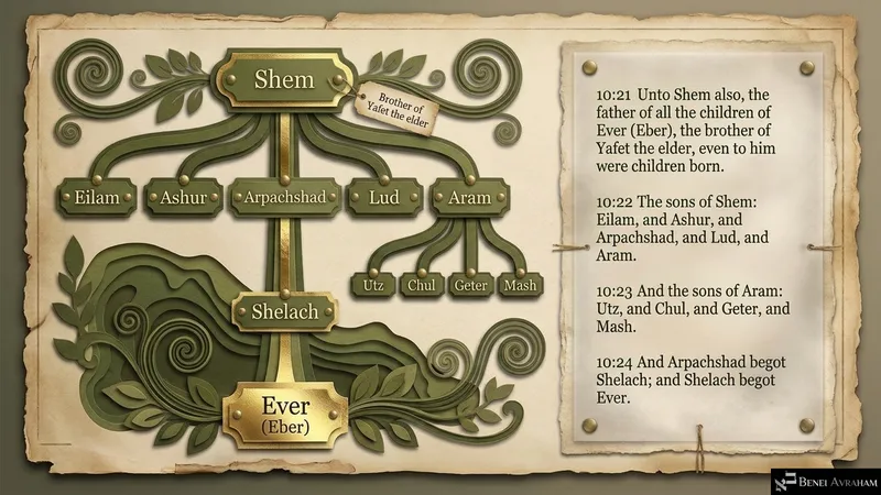 The sons of Shem, through Arpachshad and Shelach to Ever (Genesis 10:21–24)