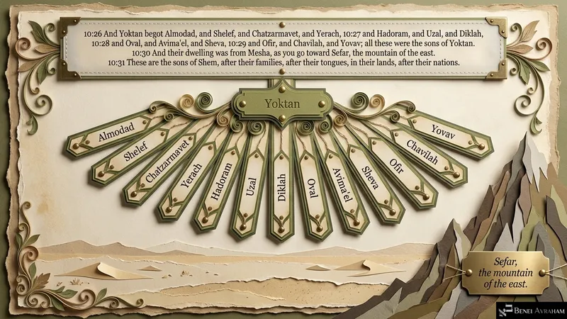The thirteen sons of Yoktan, from Mesha toward Sefar (Genesis 10:26–31)