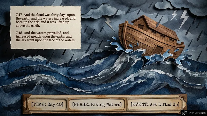 Day 40: the waters increase and lift up the ark above the earth (Genesis 7:17–18)