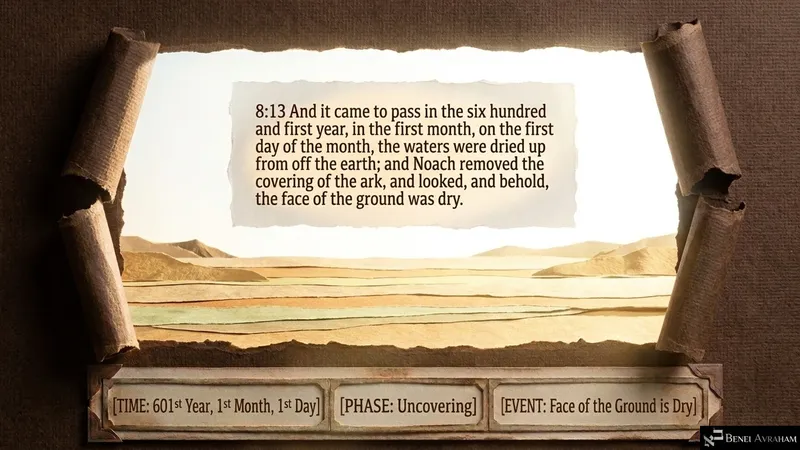 Noach removes the covering of the ark: the face of the ground is dry (Genesis 8:13)
