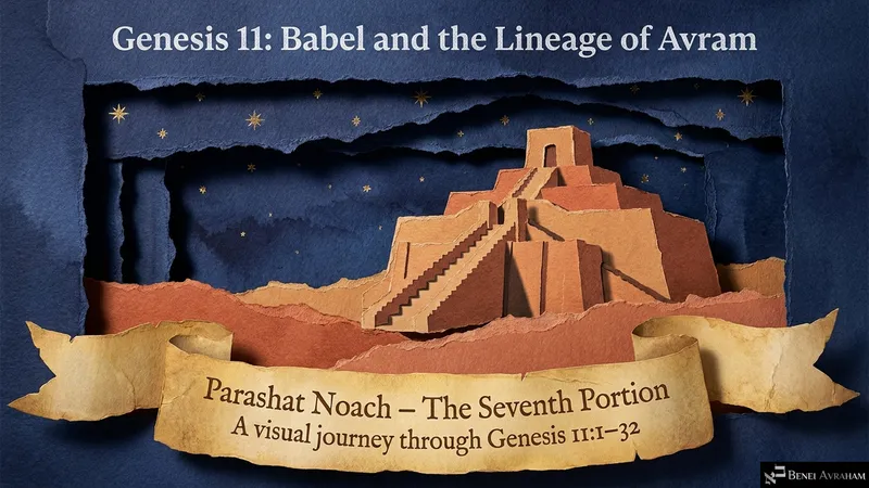 Title slide: Genesis 11, Babel and the lineage of Avram; Parashat Noach, the seventh portion (Genesis 11:1–32)
