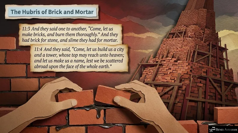 The hubris of brick and mortar: “Let us build us a city and a tower, whose top may reach unto heaven” (Genesis 11:3–4)