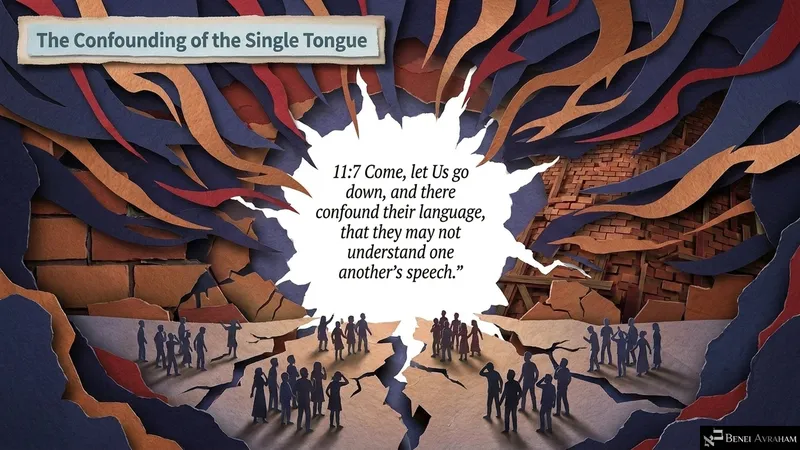 The confounding of the single tongue: “Come, let Us go down, and there confound their language” (Genesis 11:7)