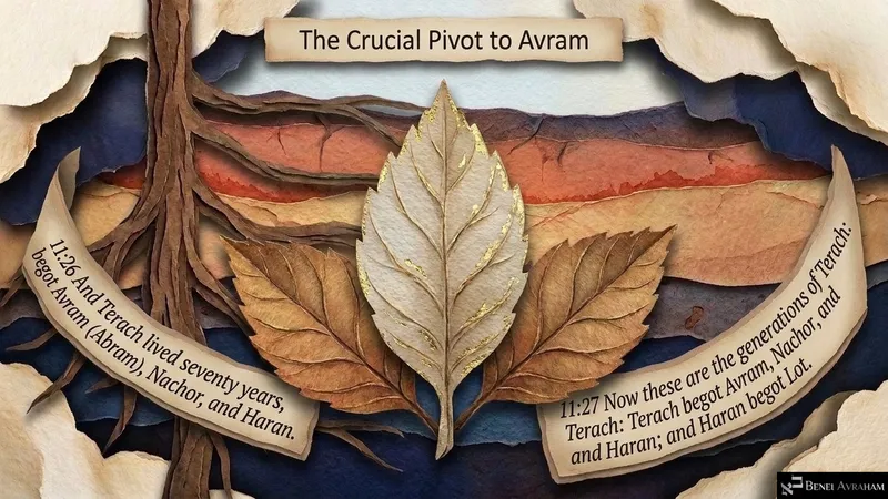 The crucial pivot to Avram: Terach begets Avram, Nachor and Haran (Genesis 11:26–27)