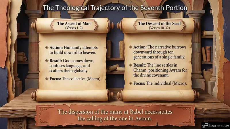The theological trajectory of the seventh portion: the ascent of man at Babel and the descent of the seed to Avram