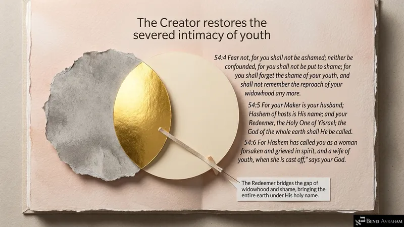 The Creator restores the severed intimacy of youth: “For your Maker is your husband” (Isaiah 54:4–6)