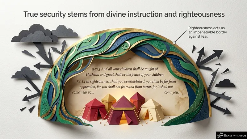 True security stems from divine instruction and righteousness: “All your children shall be taught of Hashem” (Isaiah 54:13–14)